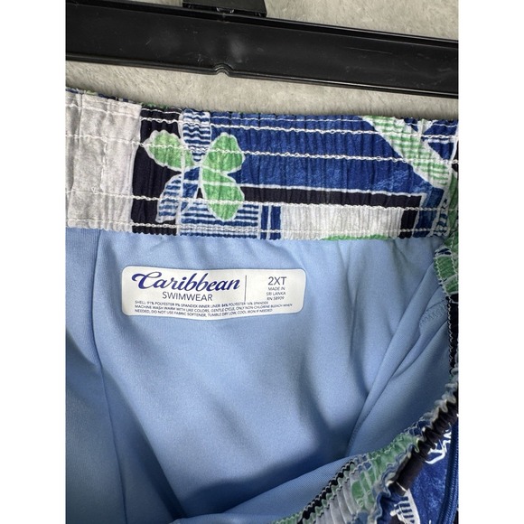 Caribbean‎ 2XT Swim Trunks Blue Flower  Print  7"Inseam  Boxer Brief Liner New - Picture 5 of 5